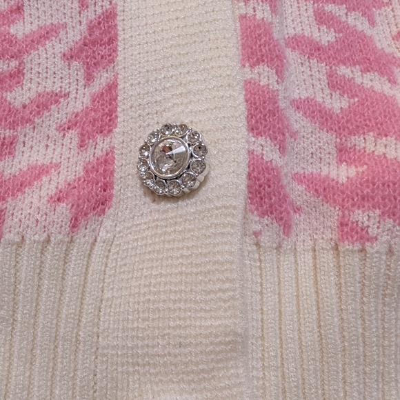 Pink Preppy Womens Houndstooth Pattern Lantern Sleeve Cardigan - Picture 7 of 12